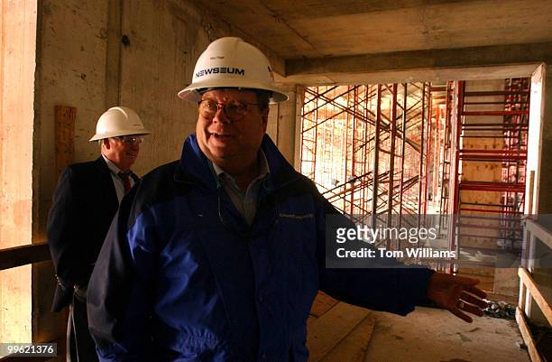 Vice president of the Newseum, Max Page, right, and Peter Prichard, president, give a Roll Call reporter a tour of the construction of the museum's...
