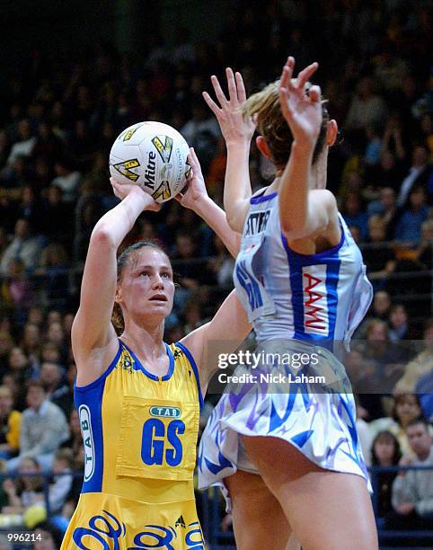 Megan Anderson of the Swifts in action during the Commonwealth Bank Trophy Netball Grand Final between the Sydney Swifts and the Adelaide...