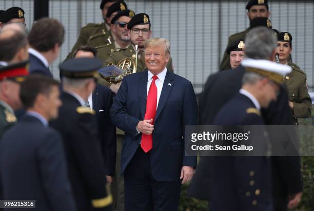 President Donald Trump attends the opening ceremony at the 2018 NATO Summit at NATO headquarters on July 11, 2018 in Brussels, Belgium. Leaders from...