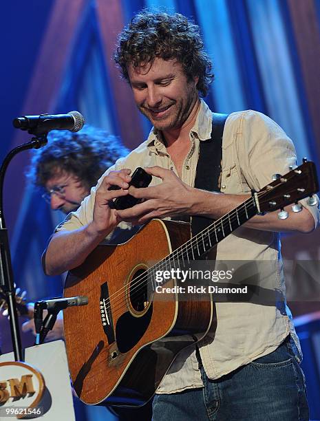 Singer/Songwriter Dierks Bentley rehearse for the Music City Keep on Playin' benefit concert at the Ryman Auditorium on May 16, 2010 in Nashville,...