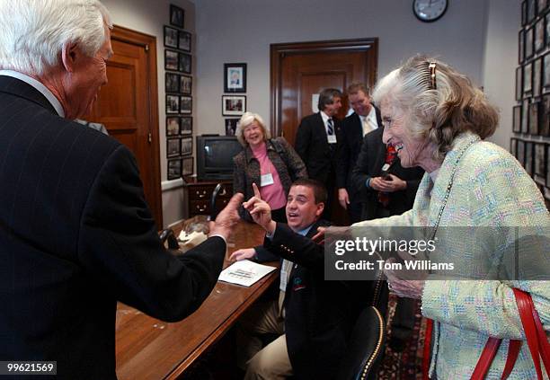 Special Olympian Paul Marretti, of Richmond, cracks up Sen. Thad Cochran, R-Miss., and Eunice Kennedy Shriver after a meeting to discuss the...