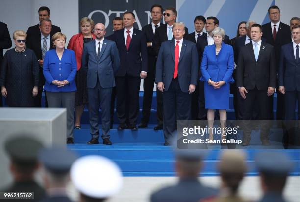 Heads of state, including Lithuanian President Dalia Grybauskaite, German Chancellor Angela Merkel, Belgian Prime Minister Charles Michel, NATO...