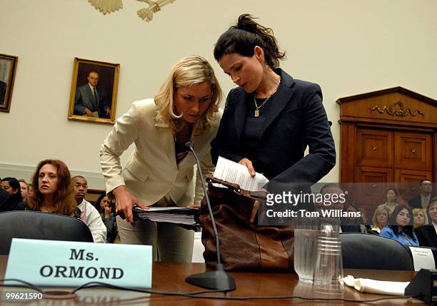 Julia Ormond, right, actress and goodwill ambassador for the abolition of slavery and human trafficking, has a word with Lucie Hrbkova, United...