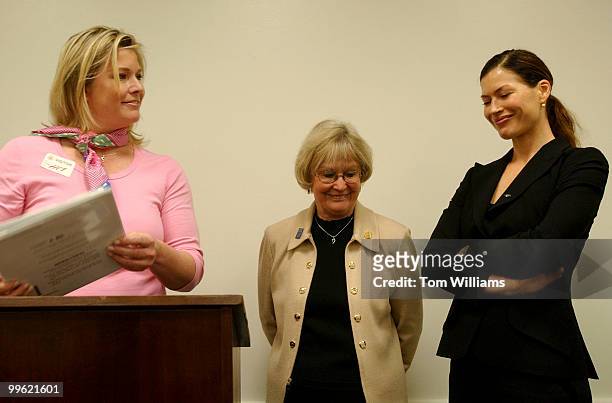From left Emme, a "plus size" model, Rep. Judy Biggert, R-Ill., and former model Carre Otis, attend a news conference that announced a resolution...