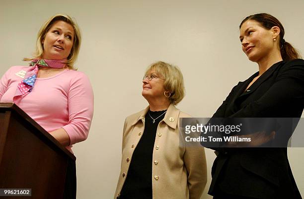 From left Emme, a "plus size" model, Rep. Judy Biggert, R-Ill., and former model Carre Otis, attend a news conference that announced a resolution...