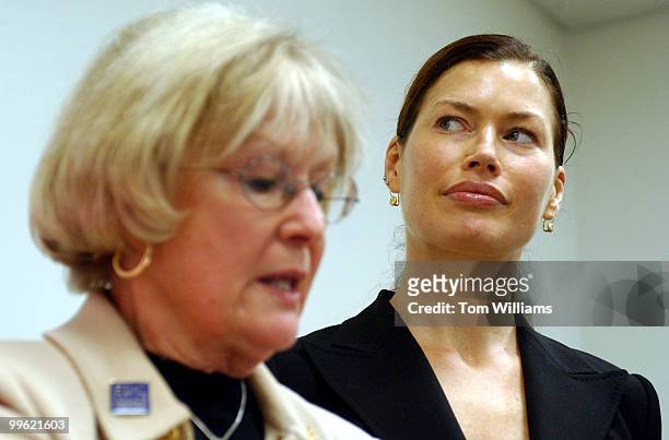 Rep. Judy Biggert, R-Ill., and former model Carre Otis, attend a news conference that announced a resolution expressing Congressional support for the...