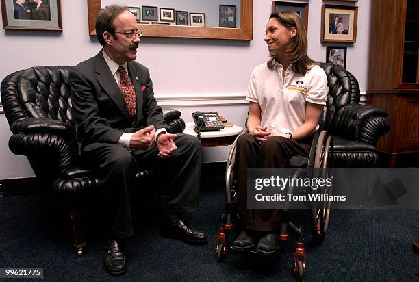 Four-time paralympian Sarah Will visits with Rep. Eliot Engel, D-N.Y., while she was in town with the DHL U.S. Paralympic Speaker Series, to speak to...