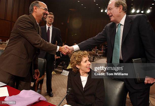 Sen. John Rockefeller, D-W.V., greets Gregory Nojeim of the Washington Legislative Office, left, James Dempsey of the Center for Democracy and...