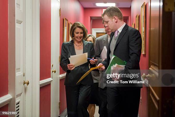 Speaker Nancy Pelosi, D-Calif., arrives for a news conference on benefits for seniors in the health care reform bill, March 16, 2010.