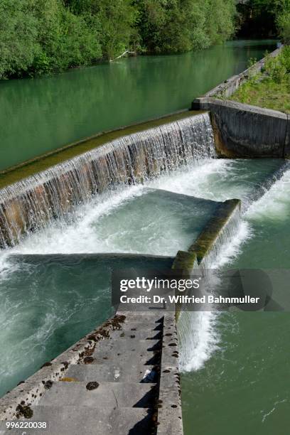 fish ladder, loisach river, historic centre of wolfratshausen, upper bavaria, bavaria, germany - wolfratshausen stock-fotos und bilder