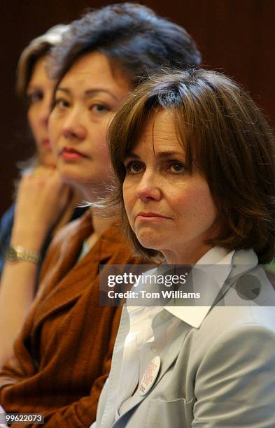 Actress Sally Field appears with Kim Phuc, who was photographed in a 1972 Pultizer Prize winning photo as a little girl in Vietnam being burned by...