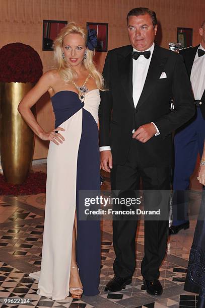 Crown Prince Charles and Princess Camilla of Bourbon Two Sicilies arrive at the Monaco Formula One Grand Prix dinner at the Monte Carlo sporting on...