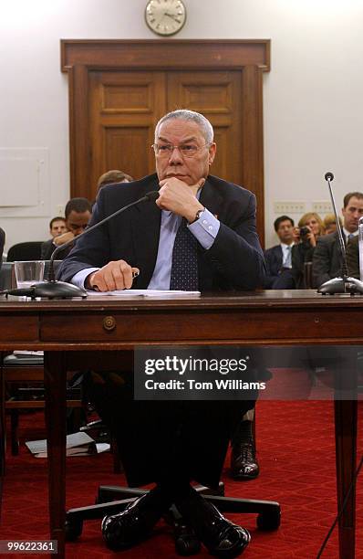 Secretary of State Colin Powell listens to questioning during the House Appropriations Committee hearing on the State Department budget for FY2005.