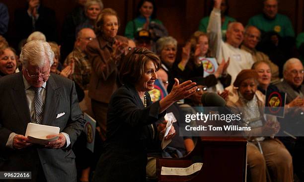 House Minority Leader Nancy Pelosi, D-Calif., and Sen. Ted Kennedy, D-Mass., attend a rally, in Hart Building, Monday, expressing the opposition to...