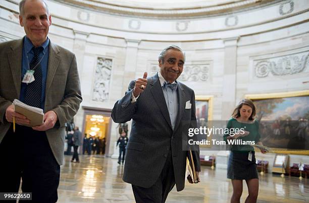 Rep. Charlie Rangel, D-N.Y., walks through the rotunda after a memorial service in Statuary Hall for the late Congressman John Murtha, D-Pa., Mar. 3,...