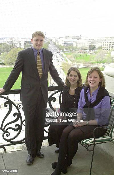 Climbers Adam Ingols, Abby Moon, and Meg Bourne pose on the Speakers's balcony.