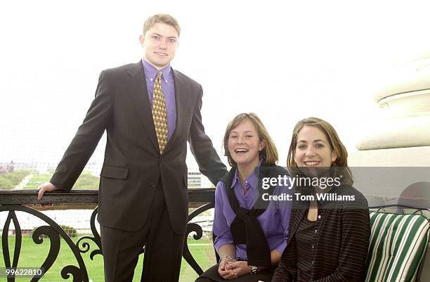 Climbers Adam Ingols, Abby Moon, and Meg Bourne pose on the Speakers's balcony.