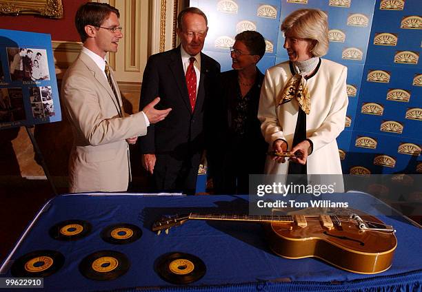 From left, John Schorr, General Manager of Sun Studio, Sen. Lamar Alexander, R-Tenn., Dottie Jones, with the city of Memphis, and Secretary of the...