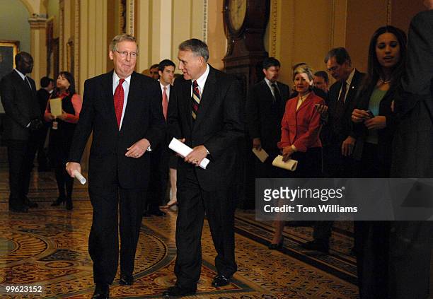 Senate Minority Leader Mitch McConnell, R-Ky., left, and Sen. Jon Kyl, R-Ariz., make their way to the podium after the senate luncheons. Sens. Trent...