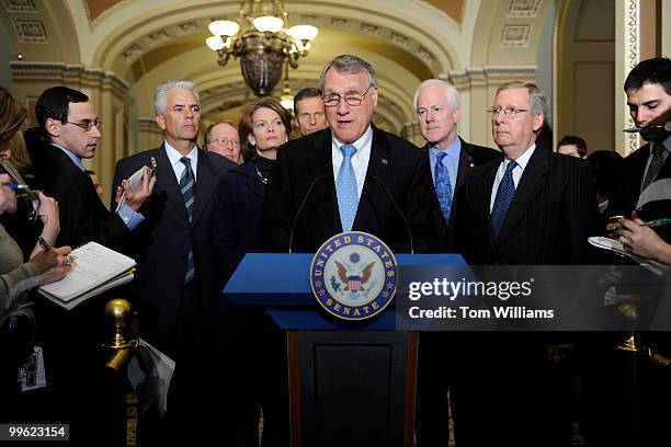 From left, Sens. John Ensign, R-Nev., Lamar Alexander, R-Tenn., Lisa Murkowski, R-Alaska, John Thune, R-S.D., Jon Kyl, R-Ariz., John Cornyn, R-Texas,...