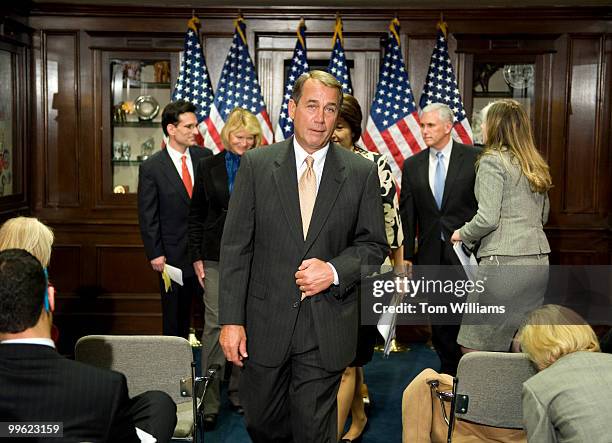 From left, House Minority Whip Eric Cantor, R-Va., Rep. Cynthia Lummis, R-Wyo., House Minority Leader John Boehner, R-Ohio, Rep. Cathy McMorris...
