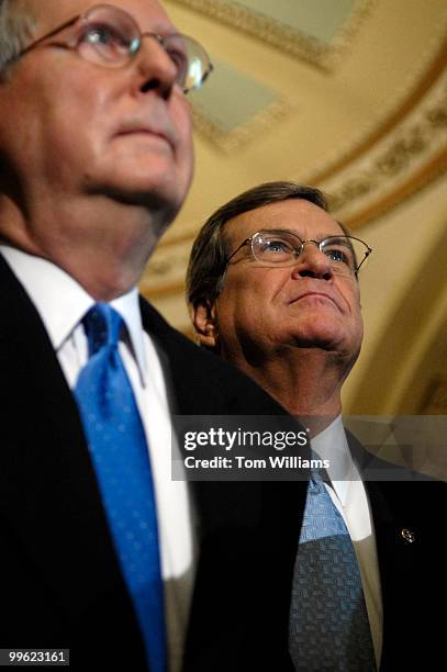 Senate Minority Leader Mitch McConnell, R-Ky., left, and newly elected Senate Minority Whip Trent Lott, R-Miss., attend a news conference after the...