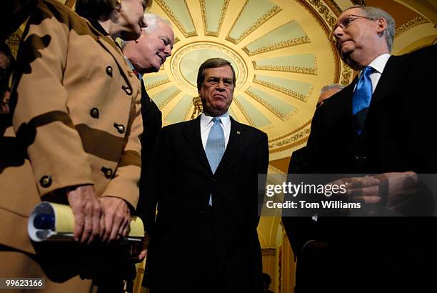 From left, Republican Policy Committee Chair Kay Bailey Hutchison, R-Texas, Republican Conference Vice-Chair John Cornyn, R-Texas, newly elected...