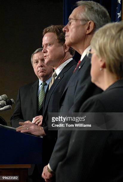 From left, Sens. Dick Durbin, D-Ill., Jim Webb, D-Va., Majority Leader Harry Reid, D-Nev., and Patty Murray, D-Wash., conduct a news conference...