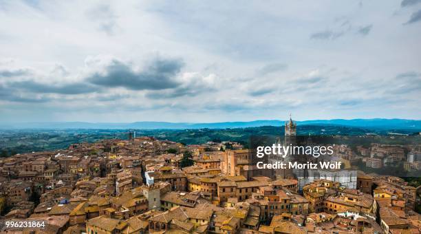 view of the old town with siena cathedra, siena, tuscany, italy - kathedraal van siena stockfoto's en -beelden