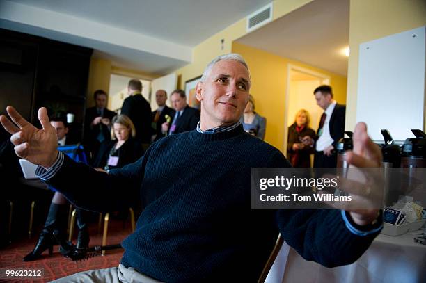 Republican Conference Chairman Mike Pence, R-Ind., answers questions during a breakfast with reporters during the House Republican retreat at the...