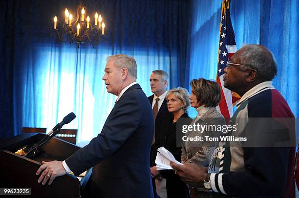 Gov. Ted Strickland, D-Ohio, addresses the media with, from left, Gov. Bill Ritter, D-Colo., Gov. Bev Perdue, D-N.C., Speaker Nancy Pelosi, D-Calif.,...