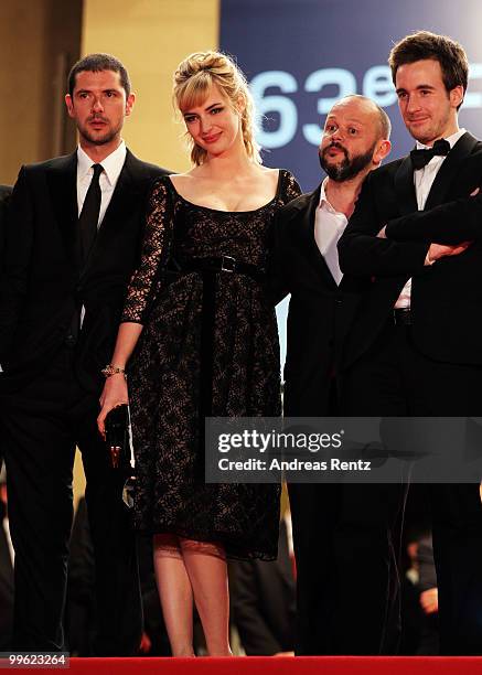 Actor Gregoire Leprince-Ringuet with director Gilles Marchand ,actress Louise Bourgoin and actor Melvil Poupaud attend "Black Heaven" Premiere at the...