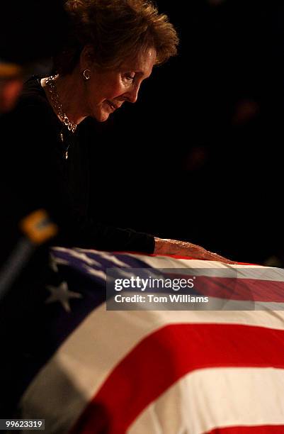 Nancy Reagan pays respects to her late husband Ronald Reagan, during a State Funeral held in the Rotunda of the U.S. Capitol.