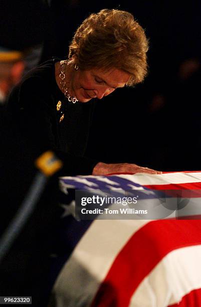 Nancy Reagan pays respects to her late husband Ronald Reagan, during a State Funeral held in the Rotunda of the U.S. Capitol.