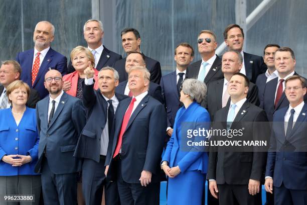 German Chancellor Angela Merkel, Belgium's Prime Minister Charles Michel, NATO Secretary General Jens Stoltenberg, US President Donald Trump,...