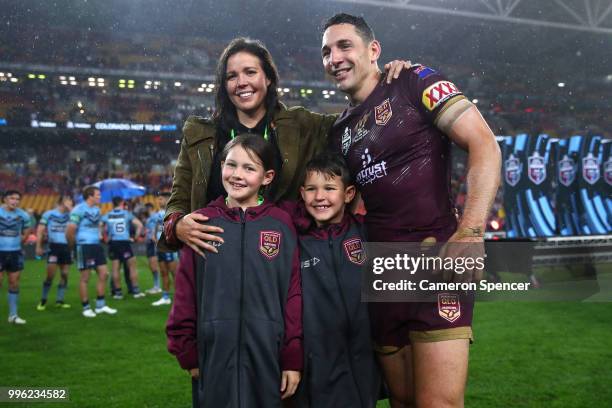 Billy Slater of Queensland poses with his family after playing his final match for Queensland following game three of the State of Origin series...