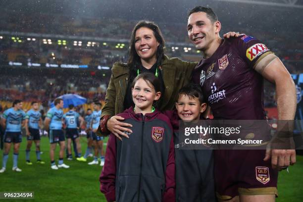 Billy Slater of Queensland poses with his family after playing his final match for Queensland following game three of the State of Origin series...