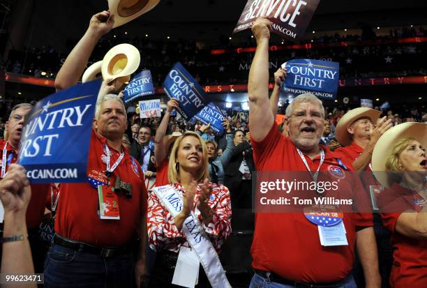 Members of the Texas delegation cheer on second night of the Republican National Convention held at the Excel Center in St. Paul, September 2, 2008.