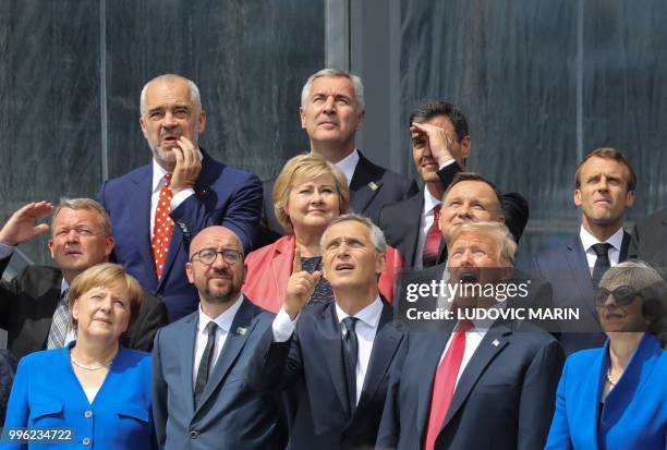 German Chancellor Angela Merkel, Belgium's Prime Minister Charles Michel, NATO Secretary General Jens Stoltenberg, US President Donald Trump,...