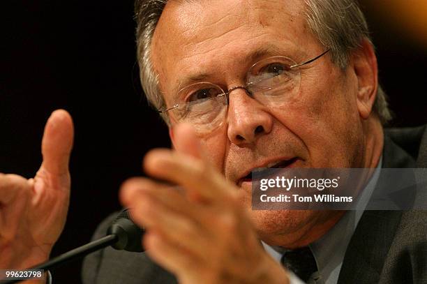 Defense Secretary Donald Rumsfeld testifies before a Senate Armed Services Committee hearing on the abuse of Iraqi prisoners, Friday.