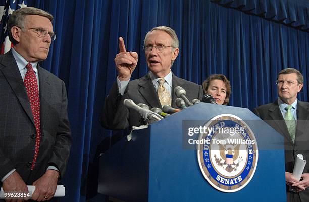 From left, Sen. Byron Dorgan, D-N.D., Senate Majority Leader Harry Reid, D-Nev., Sen. Blanche Lincoln, D-Ark., and Sen. Kent Conrad, D-N.D., conduct...