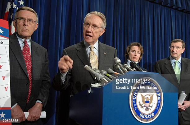 From left, Sen. Byron Dorgan, D-N.D., Senate Majority Leader Harry Reid, D-Nev., Sen. Blanche Lincoln, D-Ark., and Sen. Kent Conrad, D-N.D., conduct...