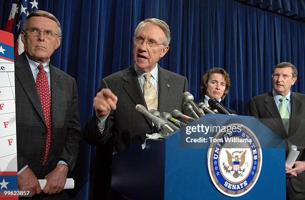 From left, Sen. Byron Dorgan, D-N.D., Senate Majority Leader Harry Reid, D-Nev., Sen. Blanche Lincoln, D-Ark., and Sen. Kent Conrad, D-N.D., conduct...