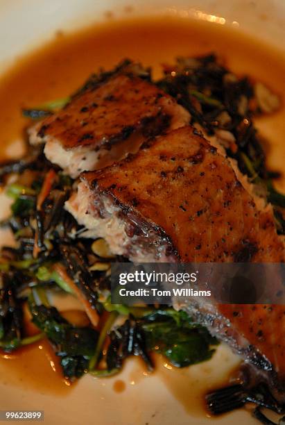 Juniper Roasted Cedar Planked Salmon with Wild Berry Glaze is served in the cafeteria of the National Museum of the American Indian.