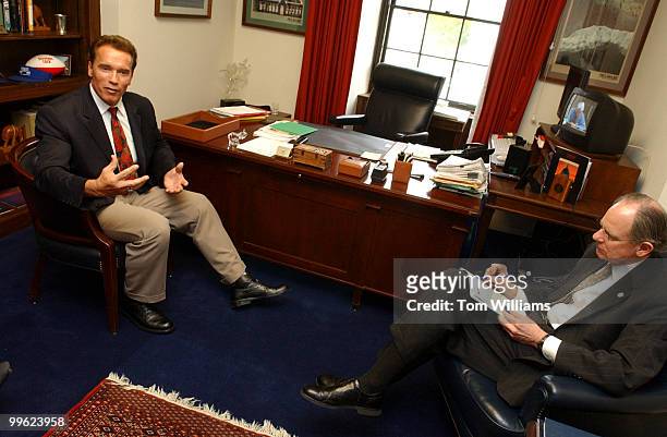 Actor Arnold Schwarzenegger, right, met with Rep. Mike Castle, R-Del., to discuss after school programs.