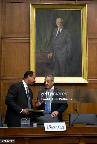 Rep. Bobby Scott, D-Va., right talks with J. Robert Carr, executive director, National Bar Association, before a summit on eliminating the elementary...