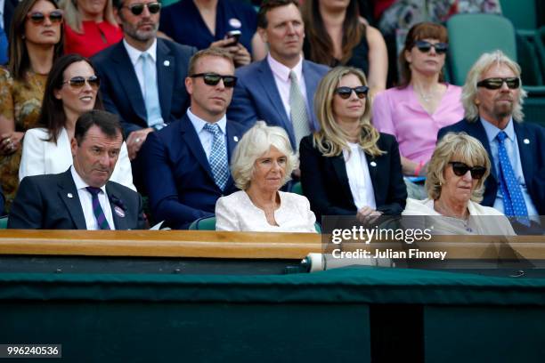 Camilla, Duchess of Cornwall attends day nine of the Wimbledon Lawn Tennis Championships at All England Lawn Tennis and Croquet Club on July 11, 2018...