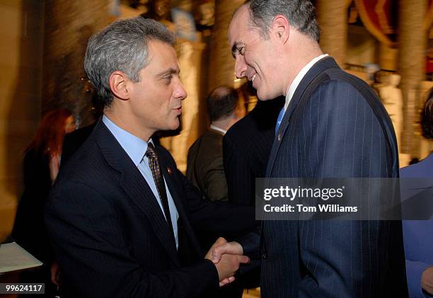 Rep. Rahm Emanuel, D-Ill., left, talks with Sen. Bob Casey, R-Pa., in Statuary Hall after President George W. Bush's State of the Union address in...