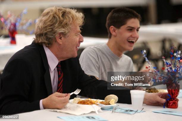 Potential Senate candidate Jerry Springer, D-Ohio, shares a laugh with Mike Barnhart at the Ross County Democratic Party Spring Dinner in...