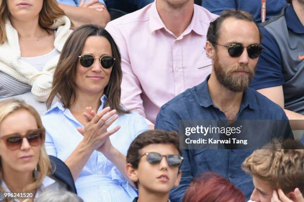 Pippa Middleton and James Middleton attend day nine of the Wimbledon Tennis Championships at the All England Lawn Tennis and Croquet Club on July 11,...